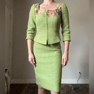 Rickie Freeman for Teri Jon Green Wool Skirt Suit
